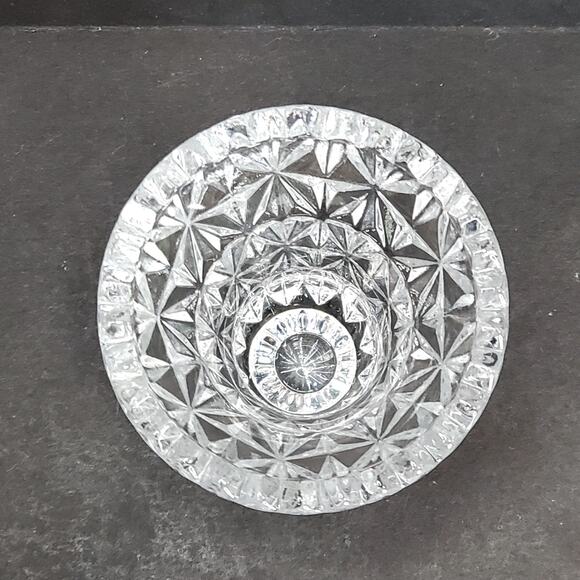 Vtg Cut Crystal Toothpick Holder Clear Mini Vase Sawtooth Edge Decor Minimalist - Picture 2 of 7